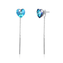 Long Dangle Heart Shaped 925 Sterling Silver Crystal Stud Earrings